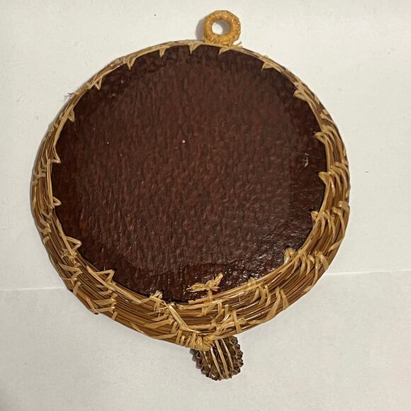 Capiz Shell Wall Decor Round Dome Glass Wicker Rattan 4.5" Boho Coastal Art - Picture 4 of 13